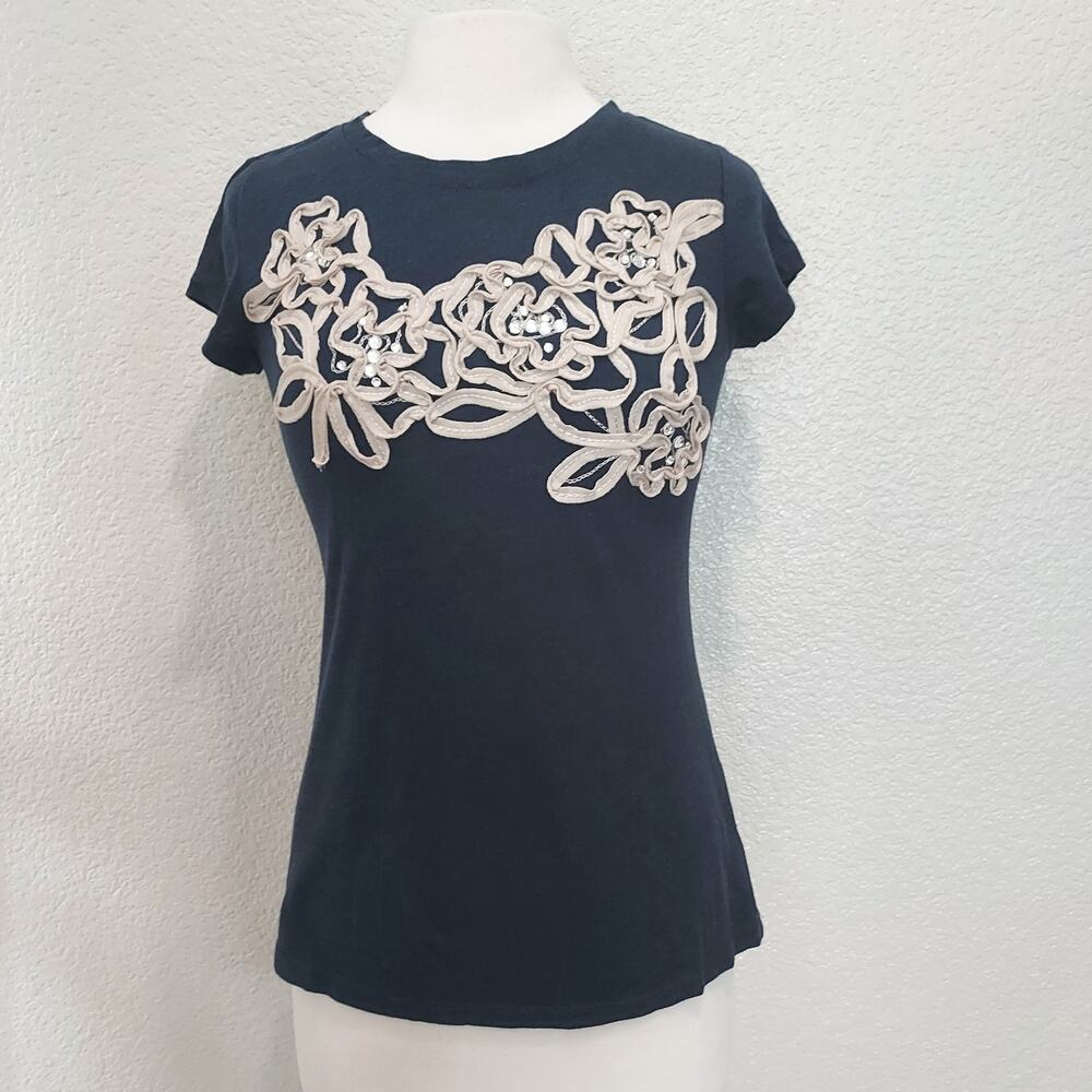 Inc Black w/Tan Embroidered Accent w/Rhinestones Size S